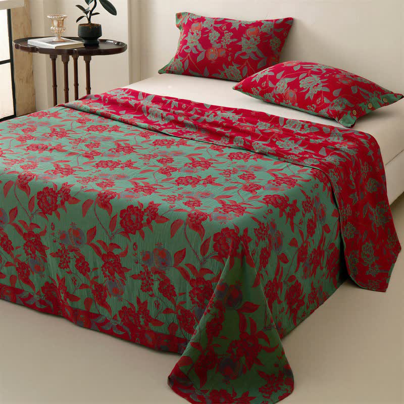 Opulente, wendbare Tagesdecke aus Musselin mit Blumenmuster - 2 Kissenbezüge - 48cm x 74cm - image 0