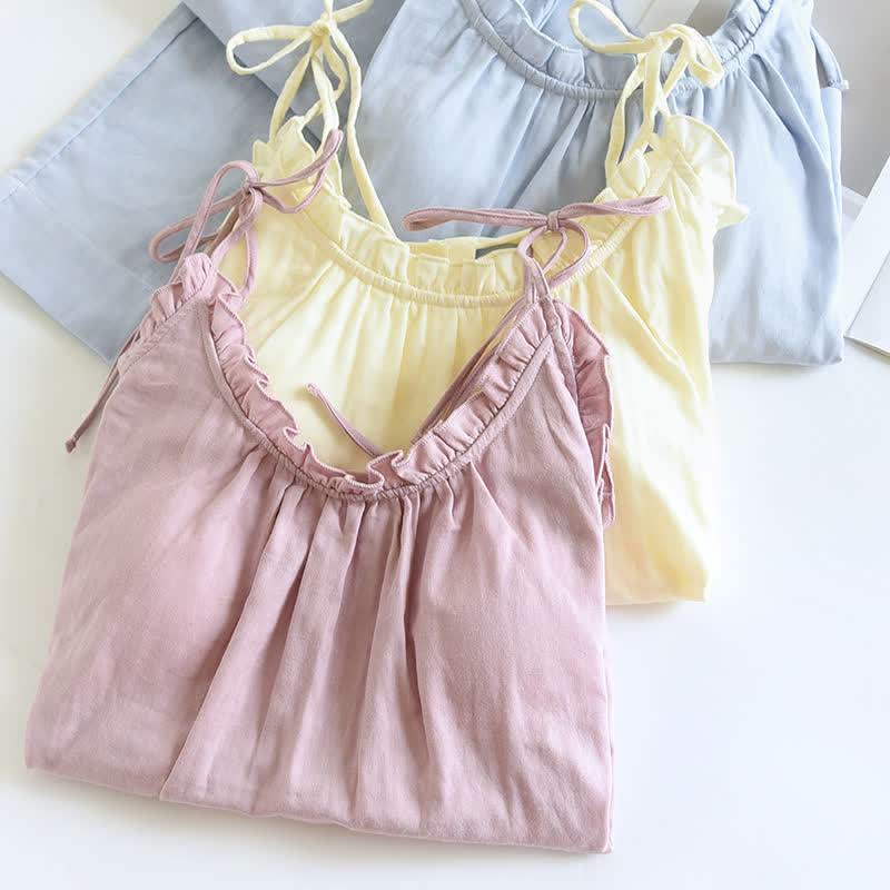 Einfarbiger Rüschen-Baumwollpyjama mit Camisole - image 1