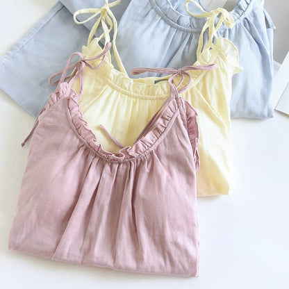 Einfarbiger Rüschen-Baumwollpyjama mit Camisole - image 1
