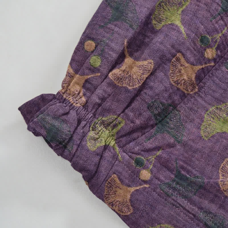 Lässige Loungehose aus Baumwolle im Retro-Stil mit Ginkgoblattmuster - image 4