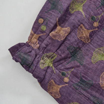 Lässige Loungehose aus Baumwolle im Retro-Stil mit Ginkgoblattmuster - image 4