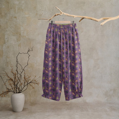 Lässige Loungehose aus Baumwolle im Retro-Stil mit Ginkgoblattmuster - image 1