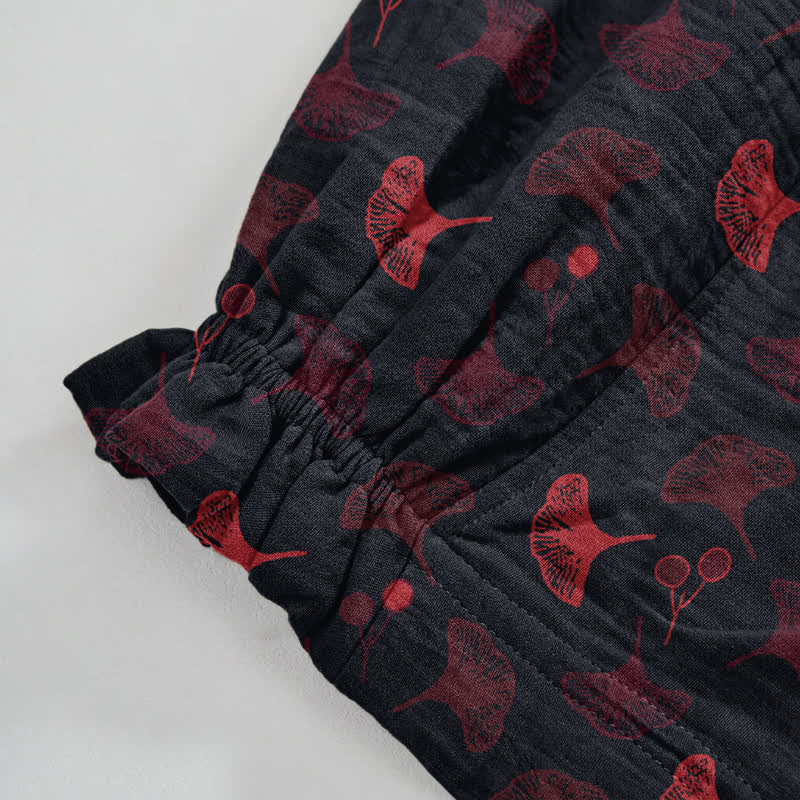 Lässige Loungehose aus Baumwolle im Retro-Stil mit Ginkgoblattmuster - image 9