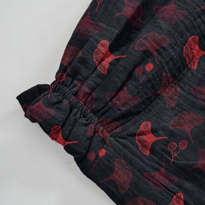 Lässige Loungehose aus Baumwolle im Retro-Stil mit Ginkgoblattmuster - image 9