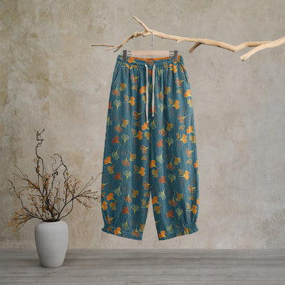 Mehrfarbige Loungehose aus Baumwolle mit Ginkgoblattmuster - image 1