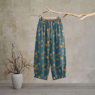 Mehrfarbige Loungehose aus Baumwolle mit Ginkgoblattmuster - Blau - XL - image 0
