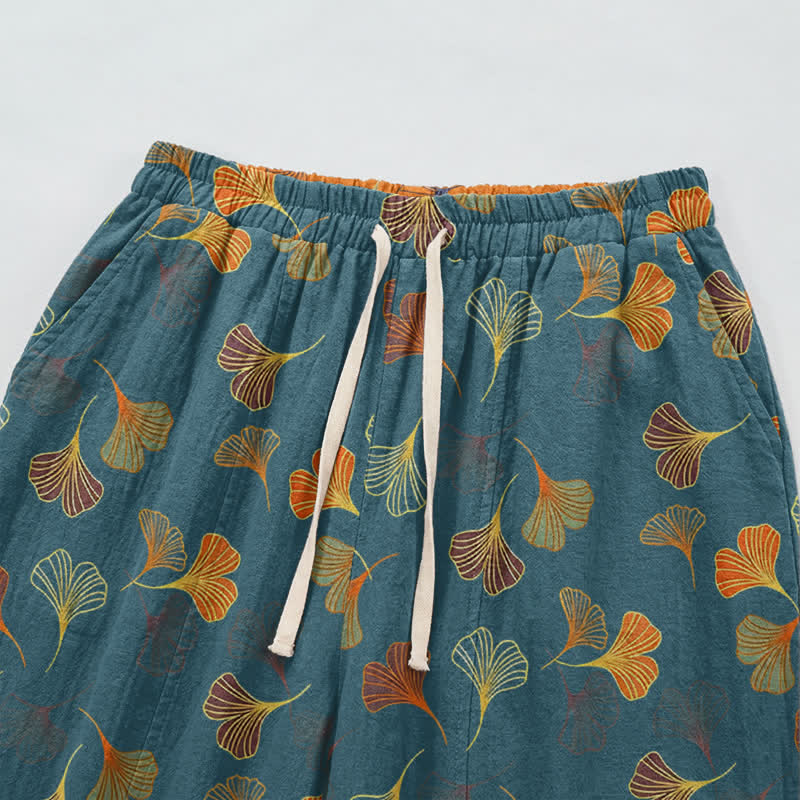 Mehrfarbige Loungehose aus Baumwolle mit Ginkgoblattmuster - image 2