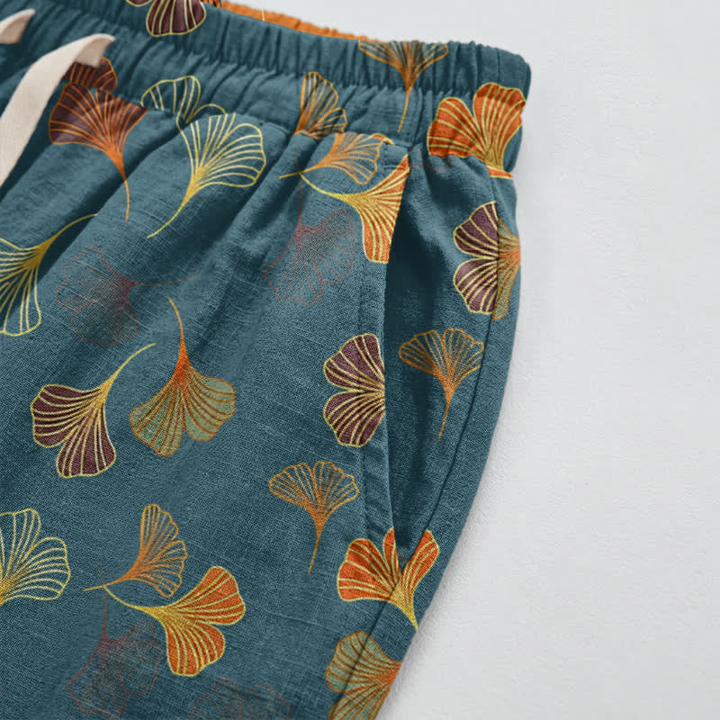Mehrfarbige Loungehose aus Baumwolle mit Ginkgoblattmuster - image 3
