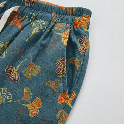 Mehrfarbige Loungehose aus Baumwolle mit Ginkgoblattmuster - image 3