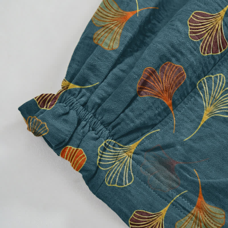 Mehrfarbige Loungehose aus Baumwolle mit Ginkgoblattmuster - image 4