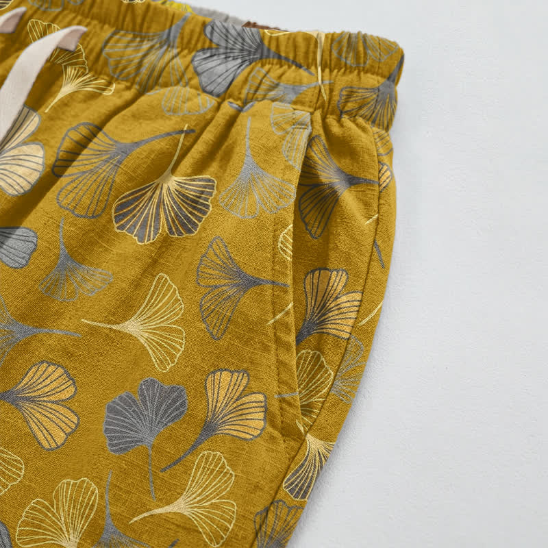 Mehrfarbige Loungehose aus Baumwolle mit Ginkgoblattmuster - image 8