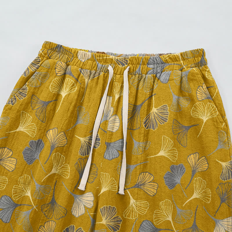 Mehrfarbige Loungehose aus Baumwolle mit Ginkgoblattmuster - image 7