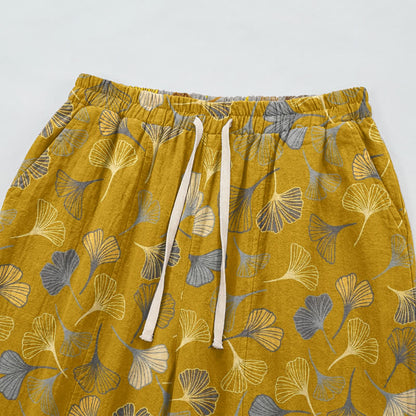 Mehrfarbige Loungehose aus Baumwolle mit Ginkgoblattmuster - image 7