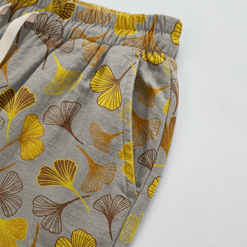 Mehrfarbige Loungehose aus Baumwolle mit Ginkgoblattmuster - image 13