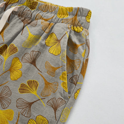 Mehrfarbige Loungehose aus Baumwolle mit Ginkgoblattmuster - image 13