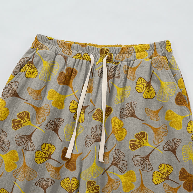Mehrfarbige Loungehose aus Baumwolle mit Ginkgoblattmuster - image 12