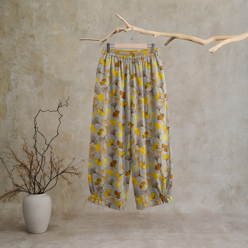 Mehrfarbige Loungehose aus Baumwolle mit Ginkgoblattmuster - image 11