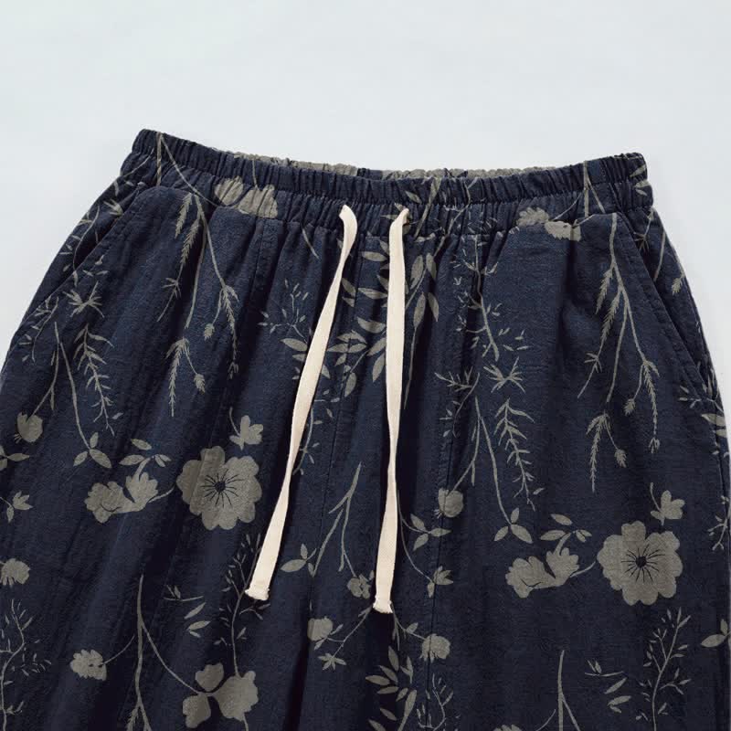 Marineblaue Loungehose aus Baumwollgewebe mit Wildblumenmuster - image 2