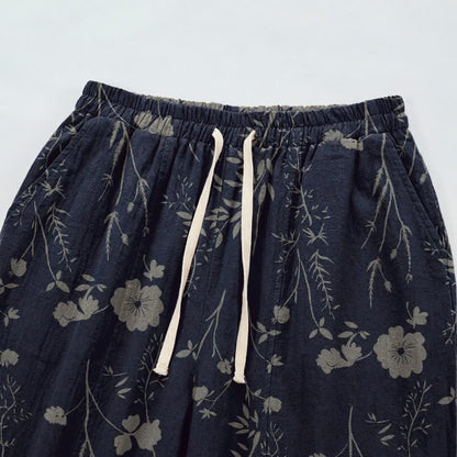 Marineblaue Loungehose aus Baumwollgewebe mit Wildblumenmuster - image 2