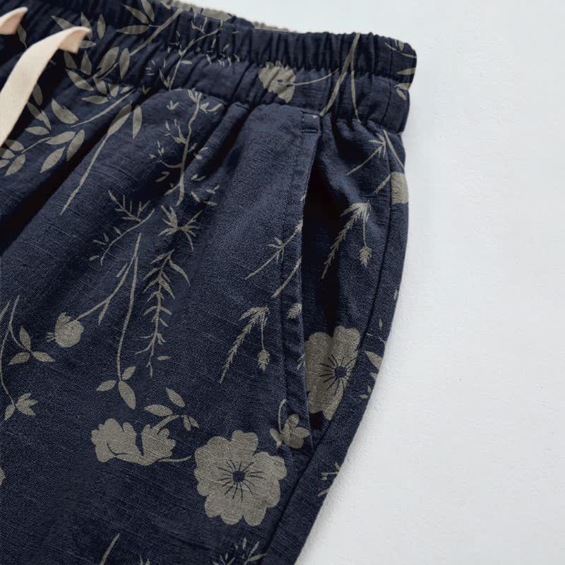 Marineblaue Loungehose aus Baumwollgewebe mit Wildblumenmuster - image 3