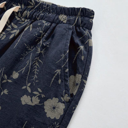 Marineblaue Loungehose aus Baumwollgewebe mit Wildblumenmuster - image 3