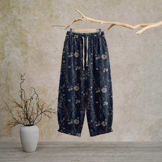 Marineblaue Loungehose aus Baumwollgewebe mit Wildblumenmuster - Marineblau - XL - image 0