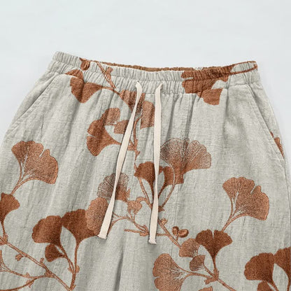 Beigefarbene Loungehose aus Baumwolle mit Rostmuster und Ginkgoblattmuster - image 2