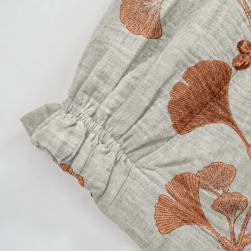 Beigefarbene Loungehose aus Baumwolle mit Rostmuster und Ginkgoblattmuster - image 4
