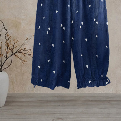 Verspielte marineblaue Loungehose mit Herzchenmuster - image 1