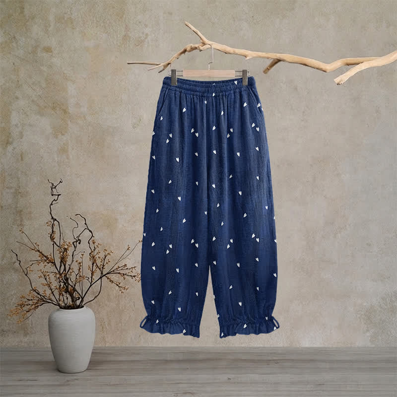 Verspielte marineblaue Loungehose mit Herzchenmuster - XL - image 0