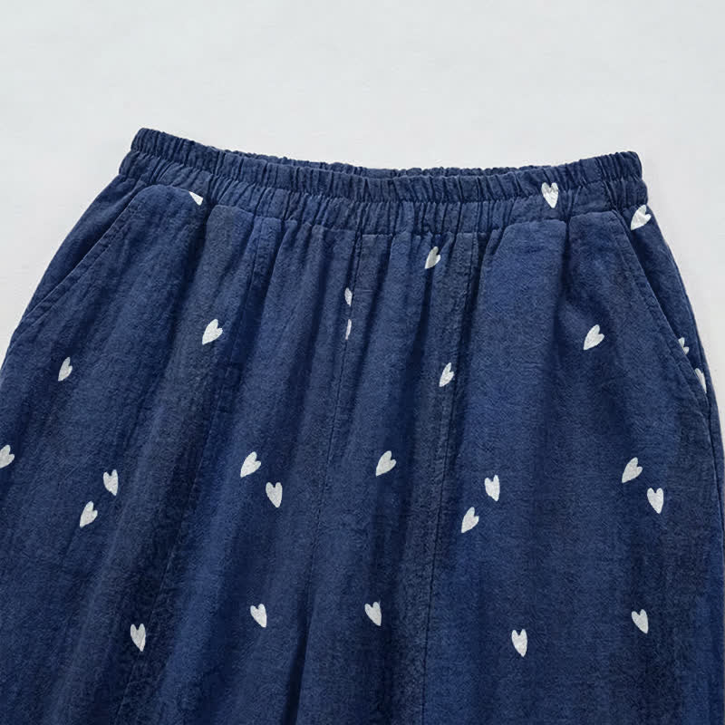 Verspielte marineblaue Loungehose mit Herzchenmuster - image 2