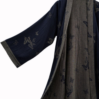 Marineblauer Kimono-Bademantel aus doppellagigem Baumwoll-Doppelgaze mit Schmetterlingsmotiv - image 3