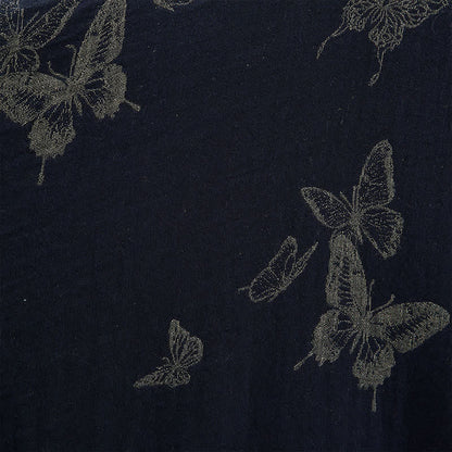 Marineblauer Kimono-Bademantel aus doppellagigem Baumwoll-Doppelgaze mit Schmetterlingsmotiv - image 6
