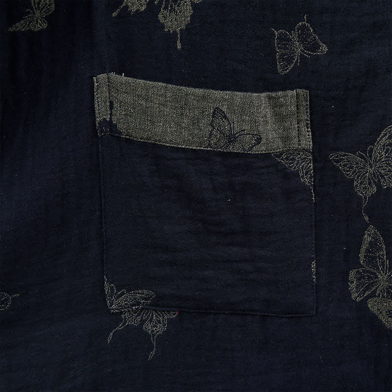 Marineblauer Kimono-Bademantel aus doppellagigem Baumwoll-Doppelgaze mit Schmetterlingsmotiv - image 5