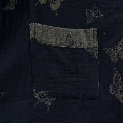 Marineblauer Kimono-Bademantel aus doppellagigem Baumwoll-Doppelgaze mit Schmetterlingsmotiv - image 5