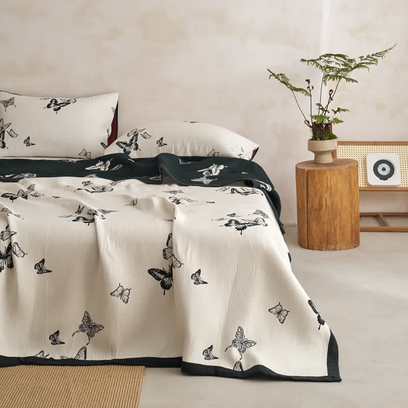 Monochrome Schmetterlings-Baumwollgaze-Quilts - Weiß - 2 Kissenbezüge - 51cm x 91cm - image 6