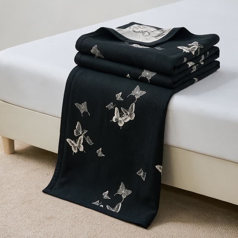Monochrome Schmetterlings-Baumwollgaze-Quilts - Schwarz - Decke - Cal King - image 0