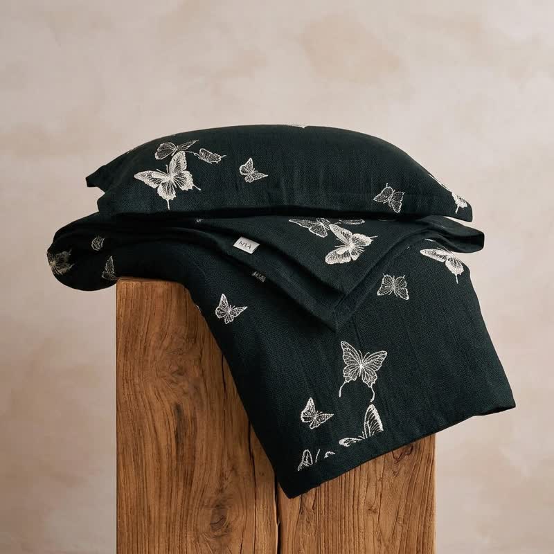 Monochrome Schmetterlings-Baumwollgaze-Quilts - Schwarz - 2 Kissenbezüge - 51cm x 91cm - image 4