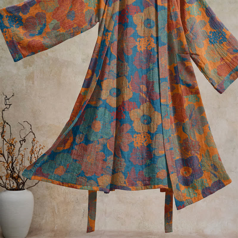 Vintage Kimono-Bademantel aus Baumwolle mit Blumenmuster - image 3