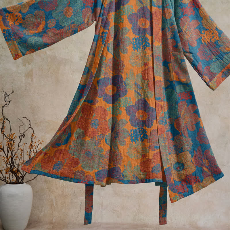 Vintage Kimono-Bademantel aus Baumwolle mit Blumenmuster - image 8