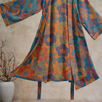 Vintage Kimono-Bademantel aus Baumwolle mit Blumenmuster - image 8