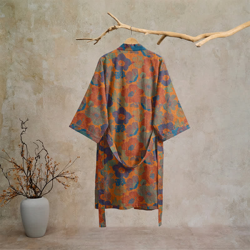 Vintage Kimono-Bademantel aus Baumwolle mit Blumenmuster - image 1
