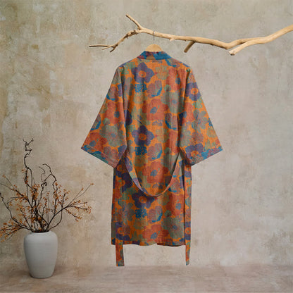 Vintage Kimono-Bademantel aus Baumwolle mit Blumenmuster - image 1