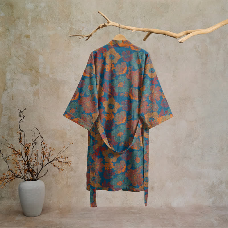 Vintage Kimono-Bademantel aus Baumwolle mit Blumenmuster - image 6
