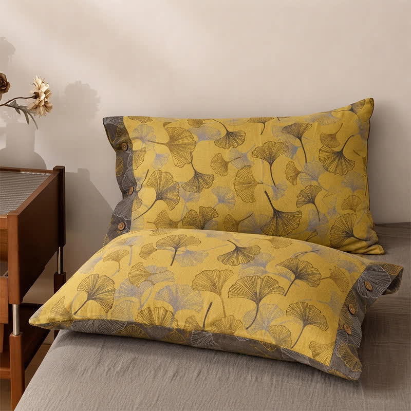 Bettwäsche-Set aus Baumwolle mit goldenem Ginkgoblatt - Gelb - 2 Kissenbezüge - 40" x 50cm x 50cm - image 3