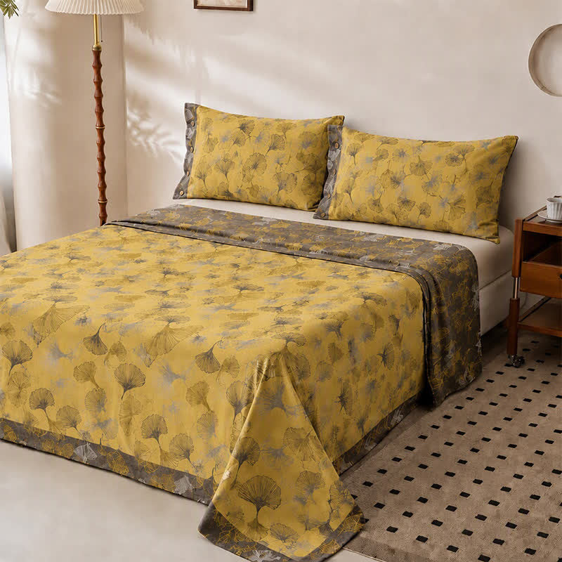 Bettwäsche-Set aus Baumwolle mit goldenem Ginkgoblatt - image 2
