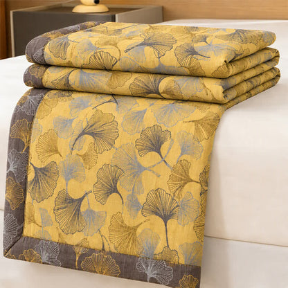 Bettwäsche-Set aus Baumwolle mit goldenem Ginkgoblatt - Gelb - Tagesdecke - König - image 0
