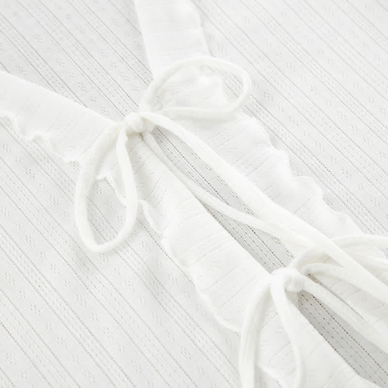 Weißes Loungewear-Set aus Baumwolle mit Rüschen - image 6