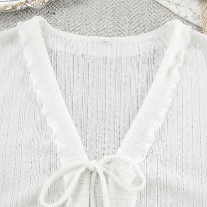 Weißes Loungewear-Set aus Baumwolle mit Rüschen - image 5