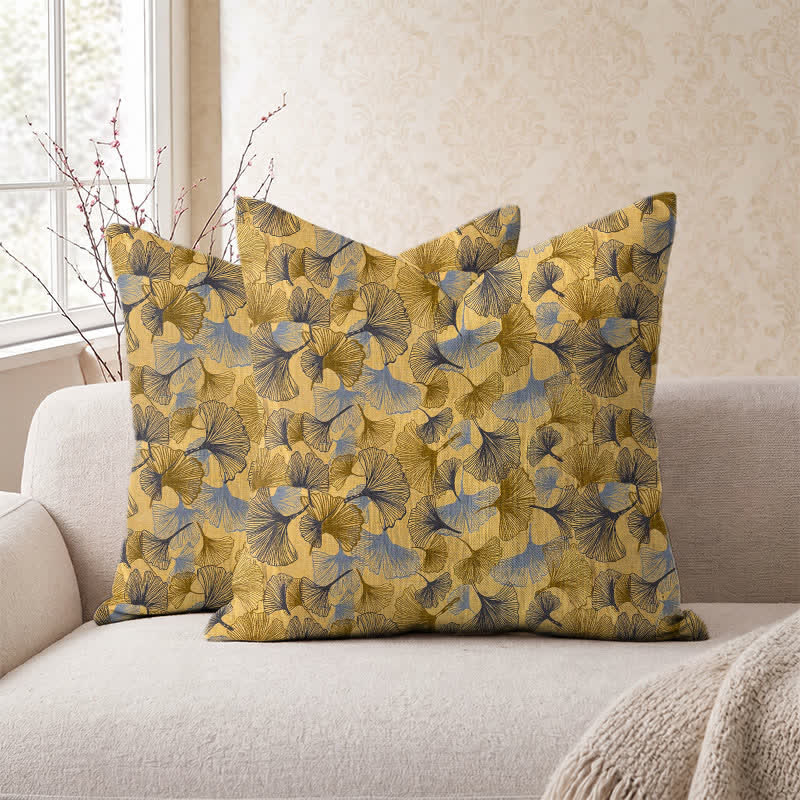 Kissen aus Baumwollgaze mit goldenem Ginkgoblatt - image 4